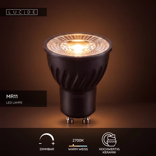 Lucide MR11 - Led Lampe - Ø 3,5 cm - LED Dim. - GU10 (MR11) - 1x3,8W 2700K - Schwarz - USP